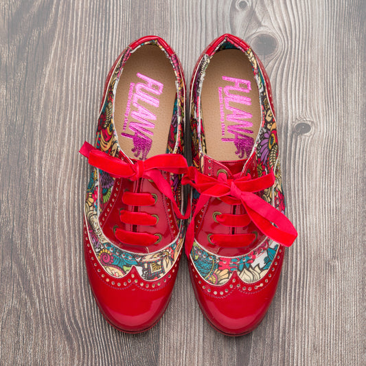 Fulana Handmade tango shoes (Oxford Curvy-Flowered satin vegan)