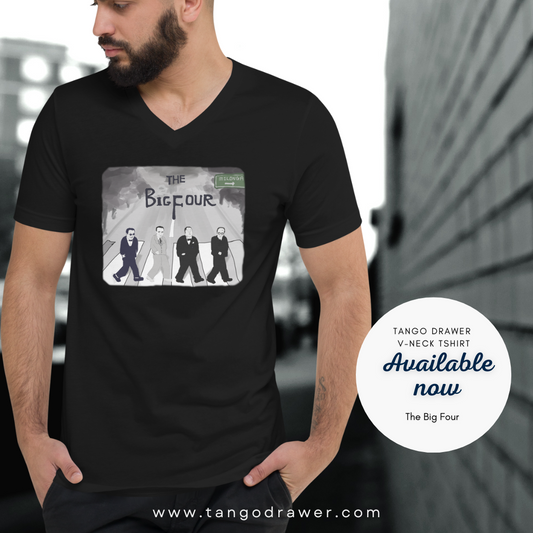 Tango V-neck Tshirt - "The Big Four " Abbey Road (d'Arienzo,Di Sarli,Troilo,Pugliese) | Dancer | Tango Gift | Tango Tops